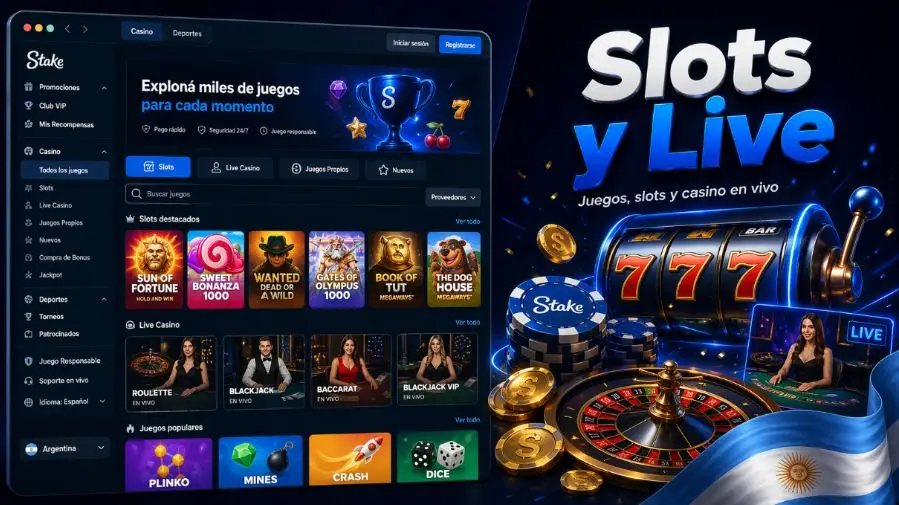 Juegos de Stake en Argentina con Slots y Live Casino